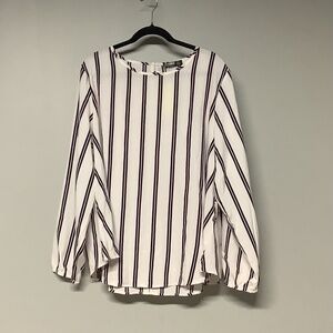 YOINS White Vertical Striped Red and Blue Top Shirt 3XL NWT W/Tie